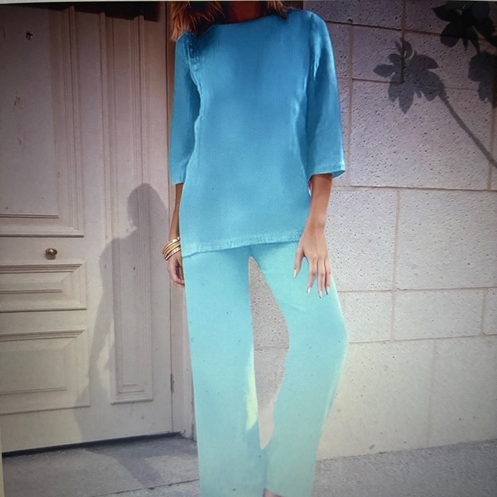 Elegant Women's Lake Blue Wide Leg Pants & Top Set